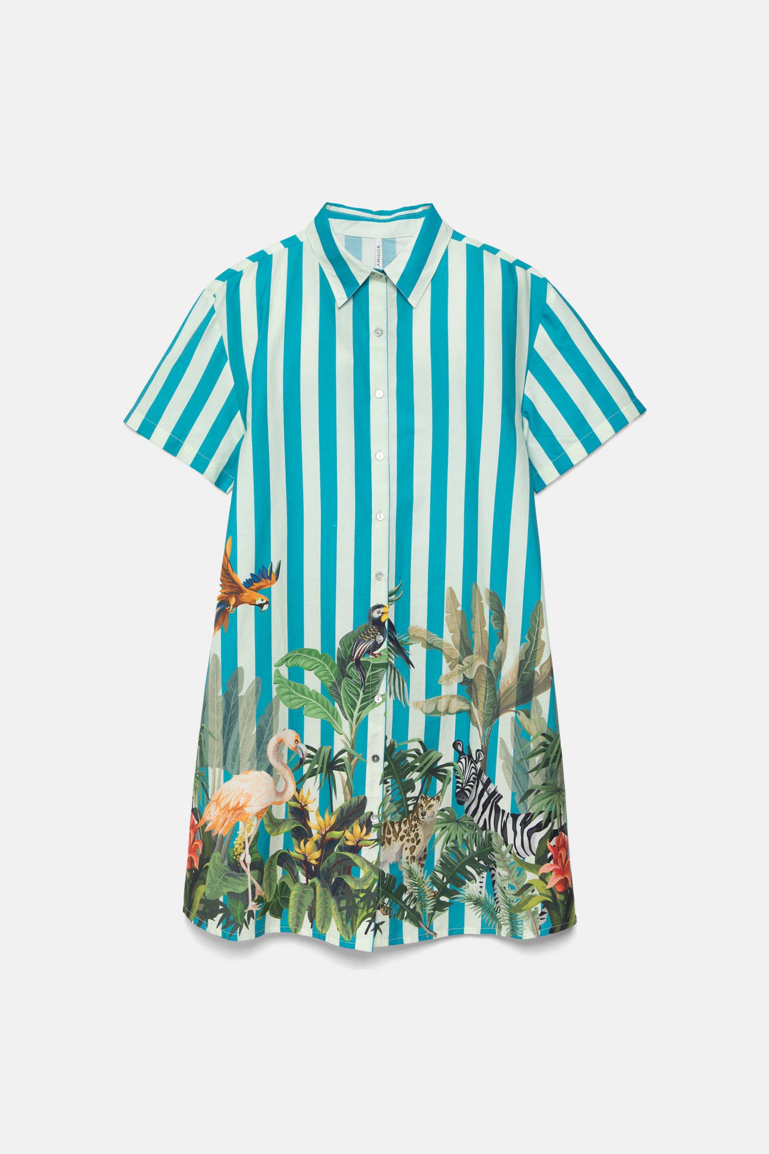 Lanidor Long-Blouse Türkis gestreift mit Tropicalprint