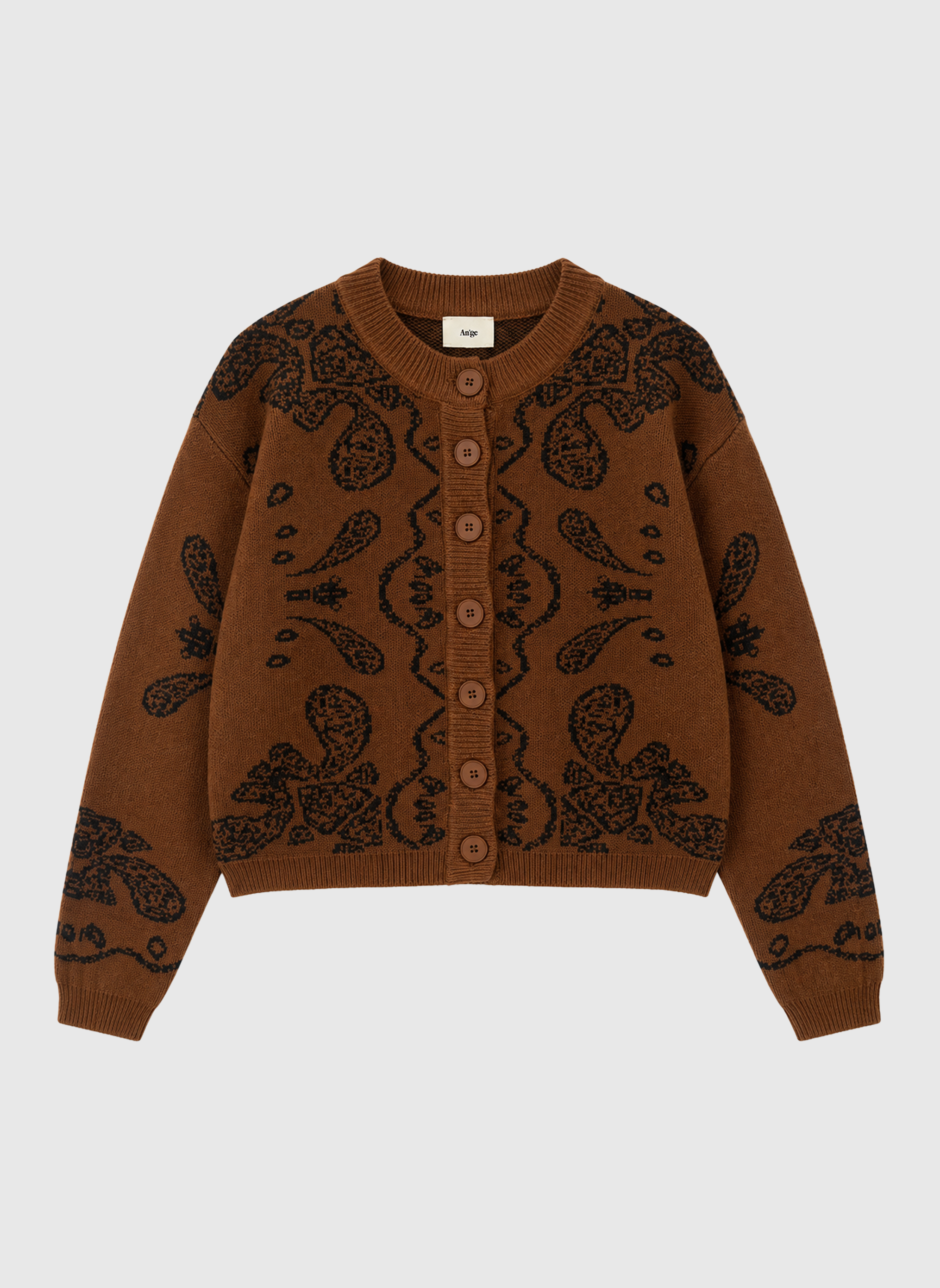An’ge Paris Strickjacke NAYANA Cognac-Braun mit Jacquardmuster