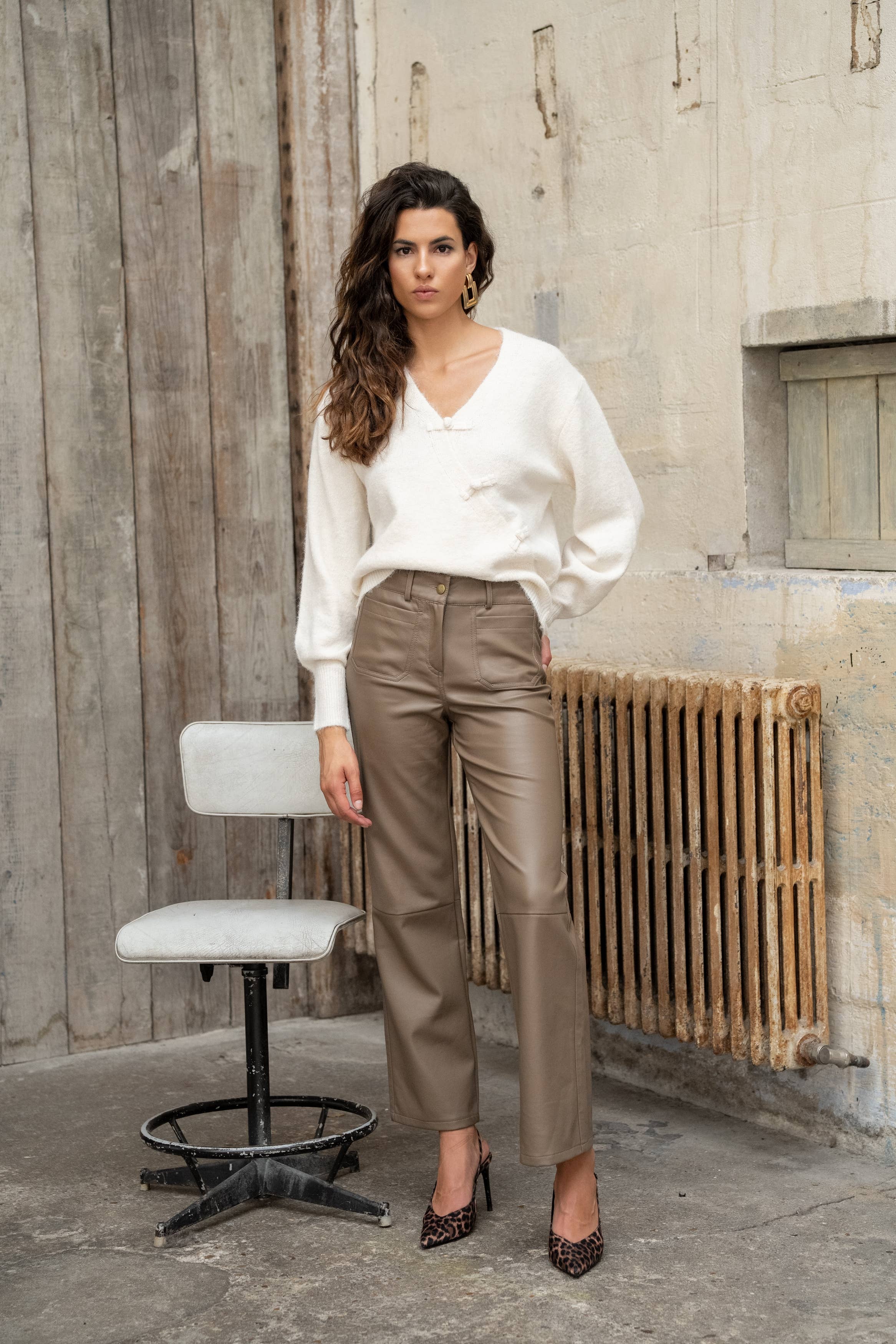 Lulumary Kunstlederhose Latte mit geradem Bein