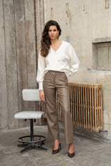 Lulumary Kunstlederhose Latte mit geradem Bein