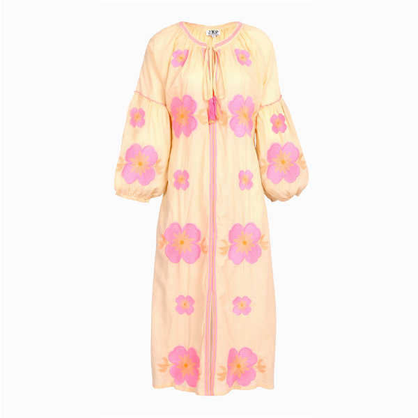 JEP Holland Maxikleid Beige Pink mit Blumenstickerei