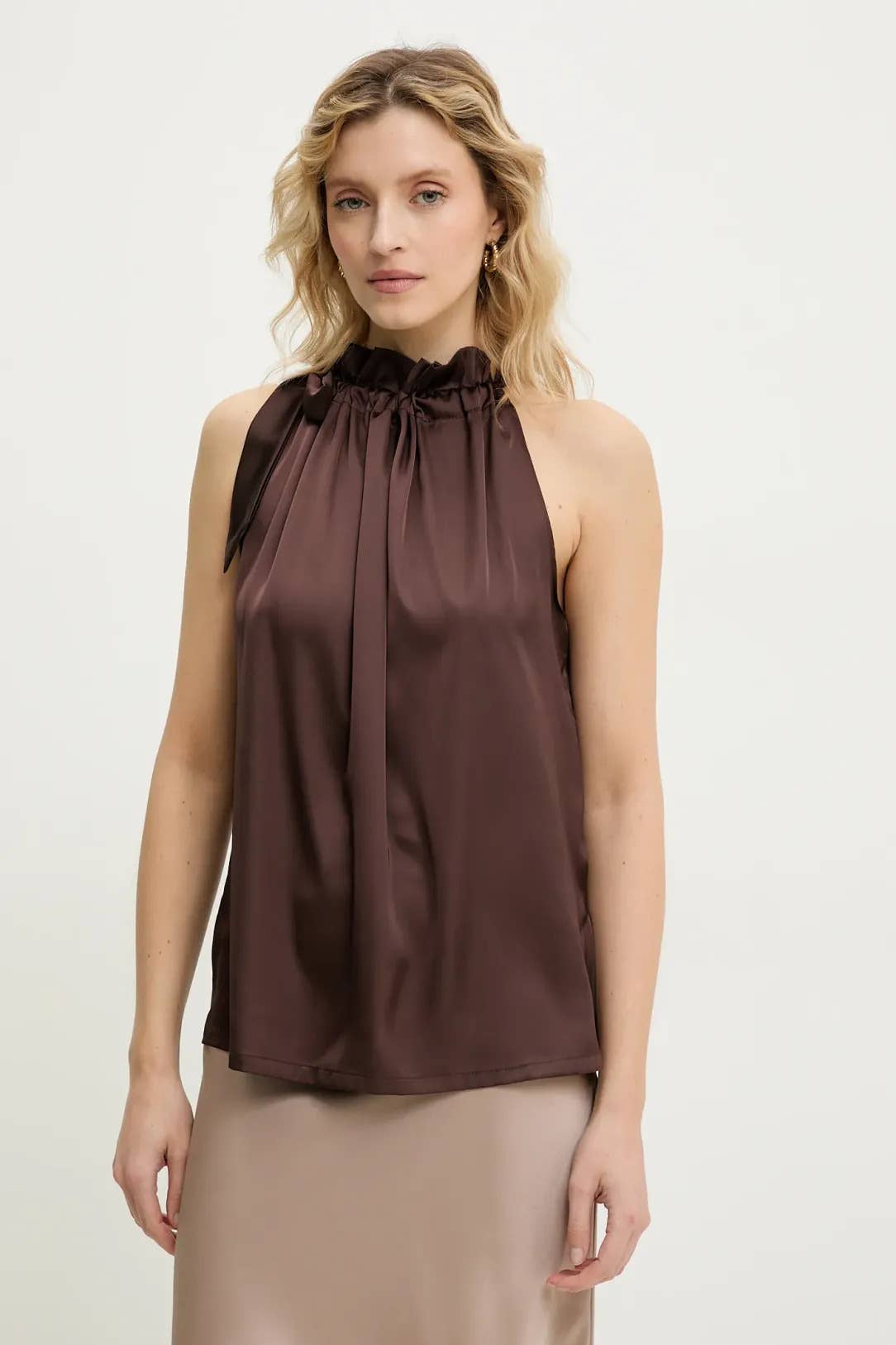 Choklate Paris Satin-Top Elisabeth Chocobraun mit Schleife