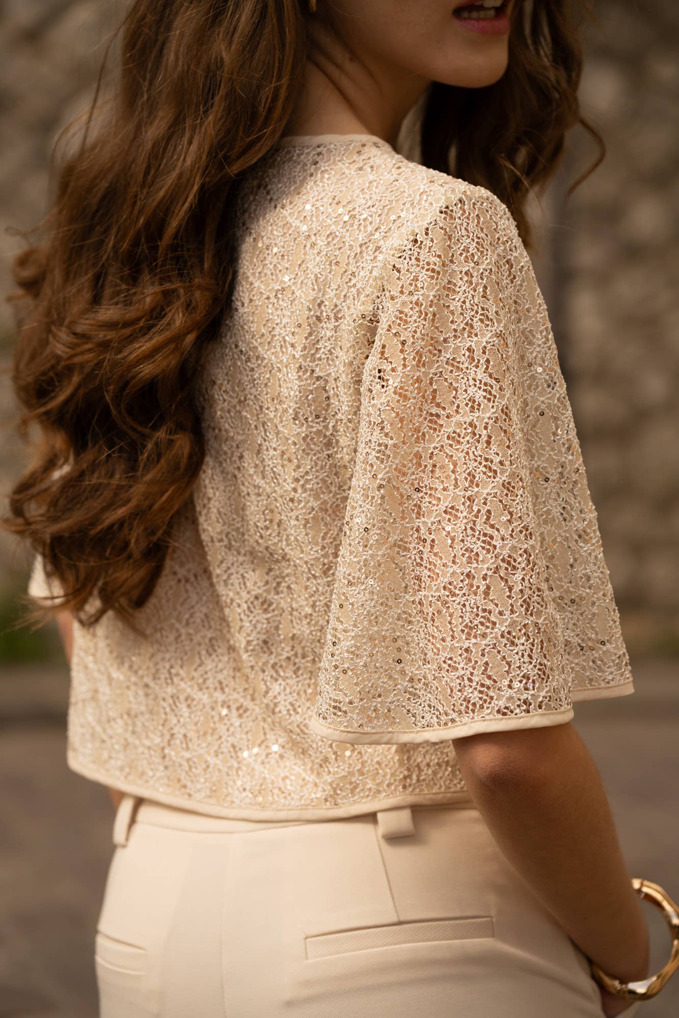 Choklate Paris Spitzen-Shirt Champagne mit Pailletten