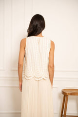 Choklate Paris Besticktes Tüll-Top - Ecru ärmellose Top