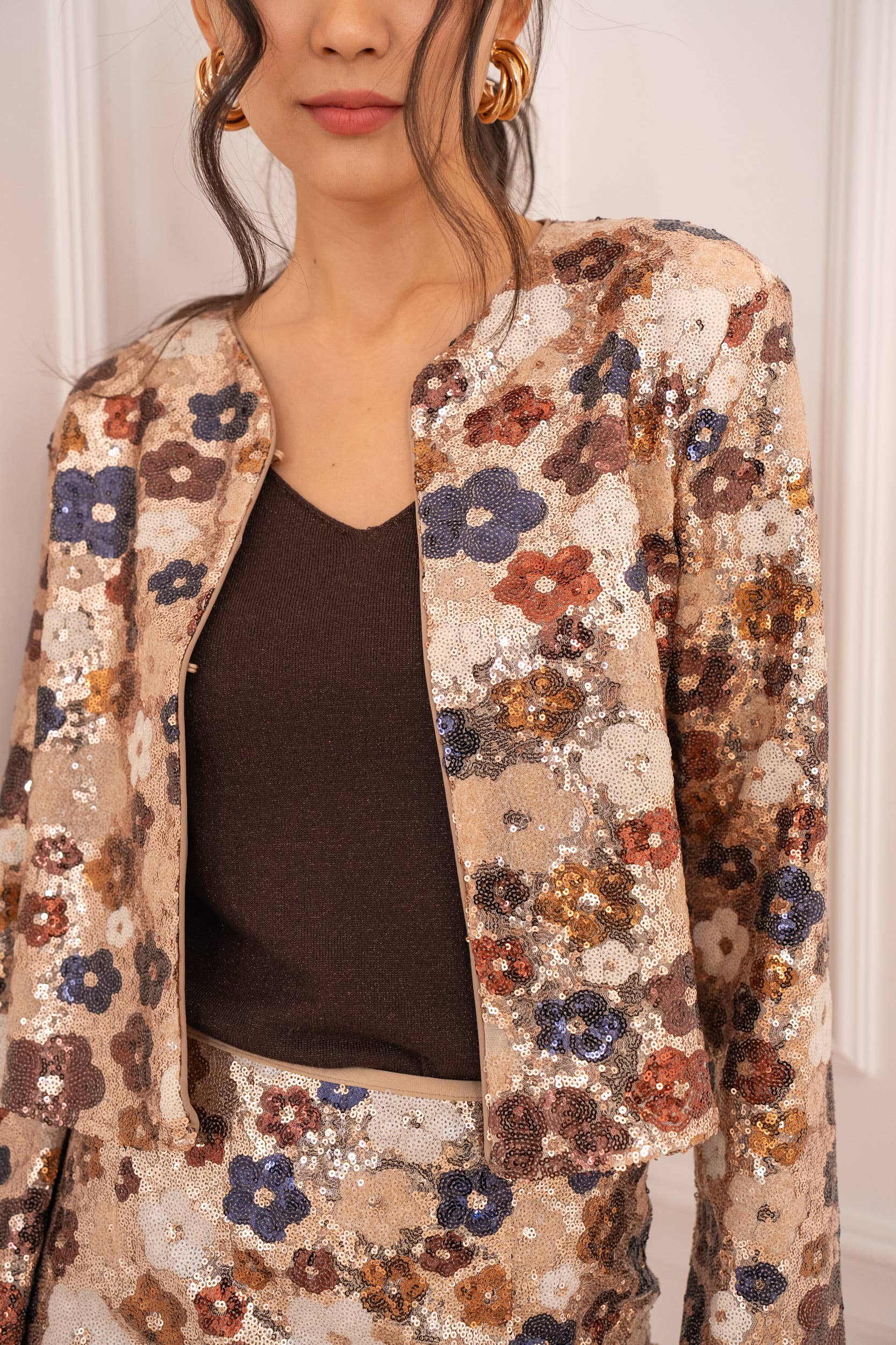 Choklate Paris Paillettenjacke Choco mit Blumenmuster