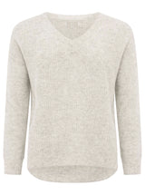 Zwillingsherz Rippstrick-Pullover - 100% Kaschmir - V-Ausschnitt - Hellgrau