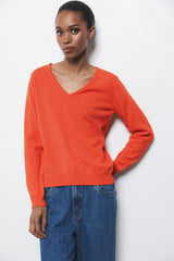 Lanidor Klassischer Pullover mit V-Ausschnitt in Orange mit feinen Details