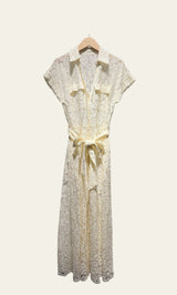 Choklate Paris Langes Kleid mit klassischem Hemdkragen aus Spitze in Ecru