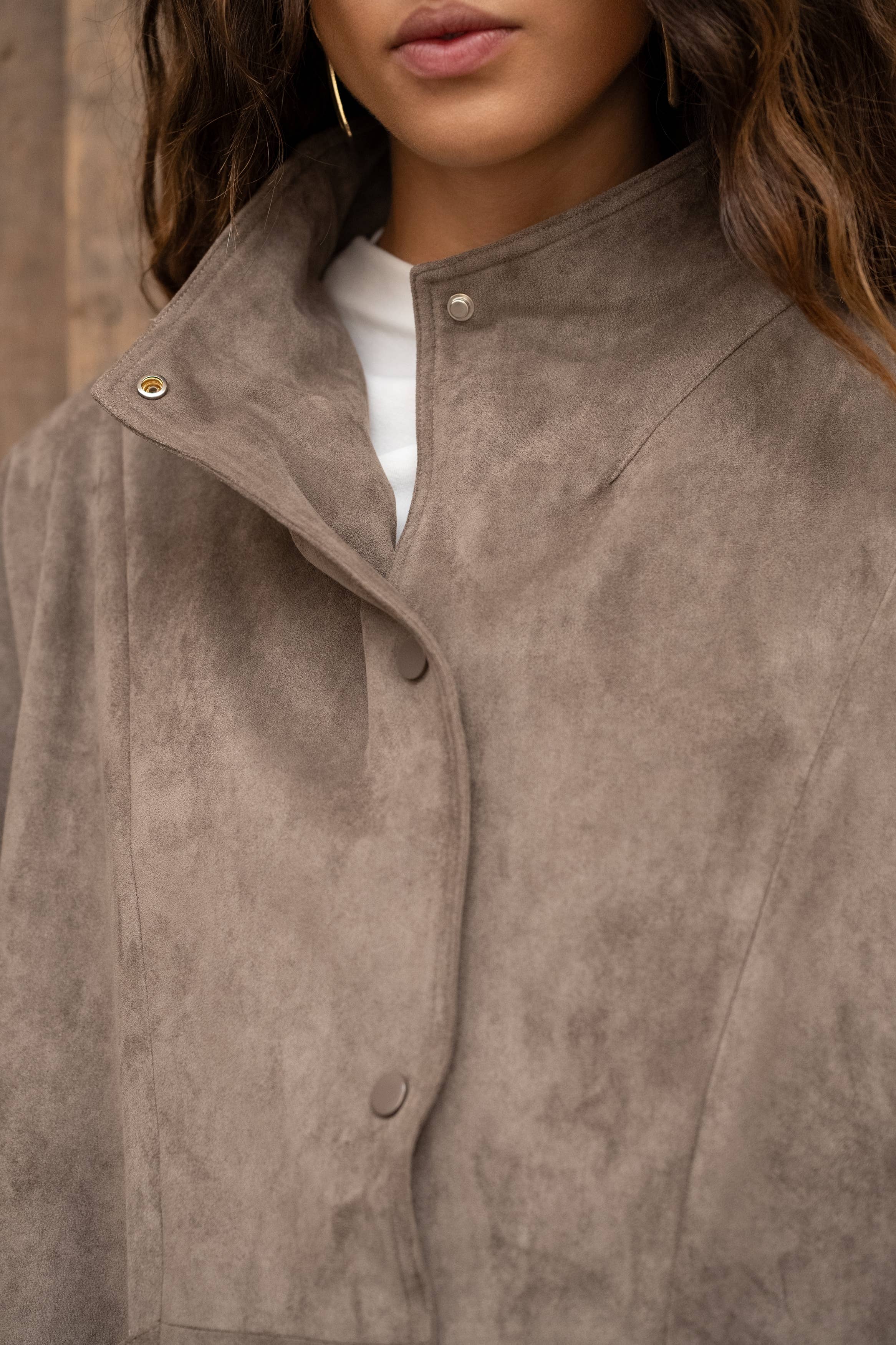 Lulumary Oversize-Jacke aus Wildlederimitat Stone