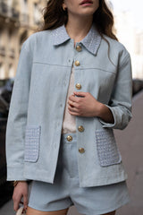 Choklate Paris Jeansjacke Thesse Hellblau mit Tweed-Details