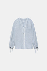 Lanidor Gestreifte Oversize Bluse Hellblau 100% Baumwolle