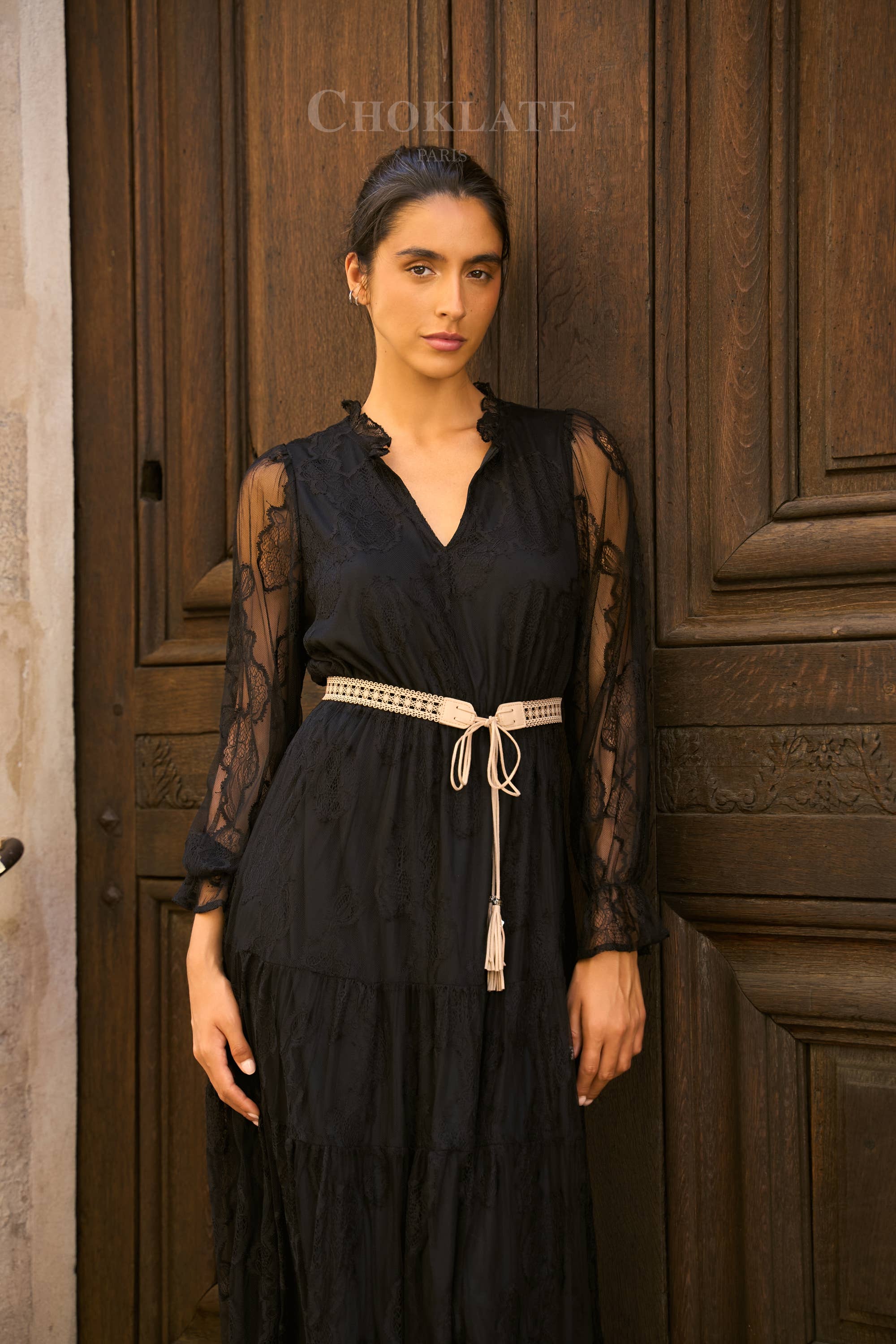 Choklate Paris Langes Spitzenkleid Simone Schwarz
