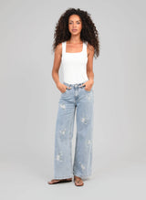 An'ge Paris Jeans PAFLI Blau mit feiner Blütenstickerei