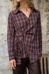 Lulumary Karierte Bluse in Wickeloptik Bordeaux