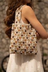 Choklate Paris Makramee-Netztasche mit bunten Perlen Natur
