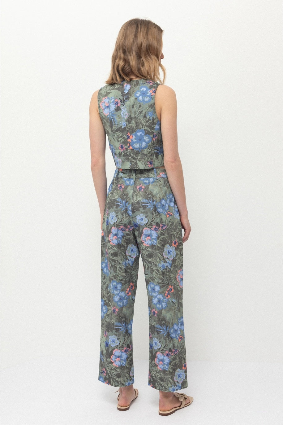 Lanidor Weit geschnittene Hose mit Blumenprint aus 100% Khaki