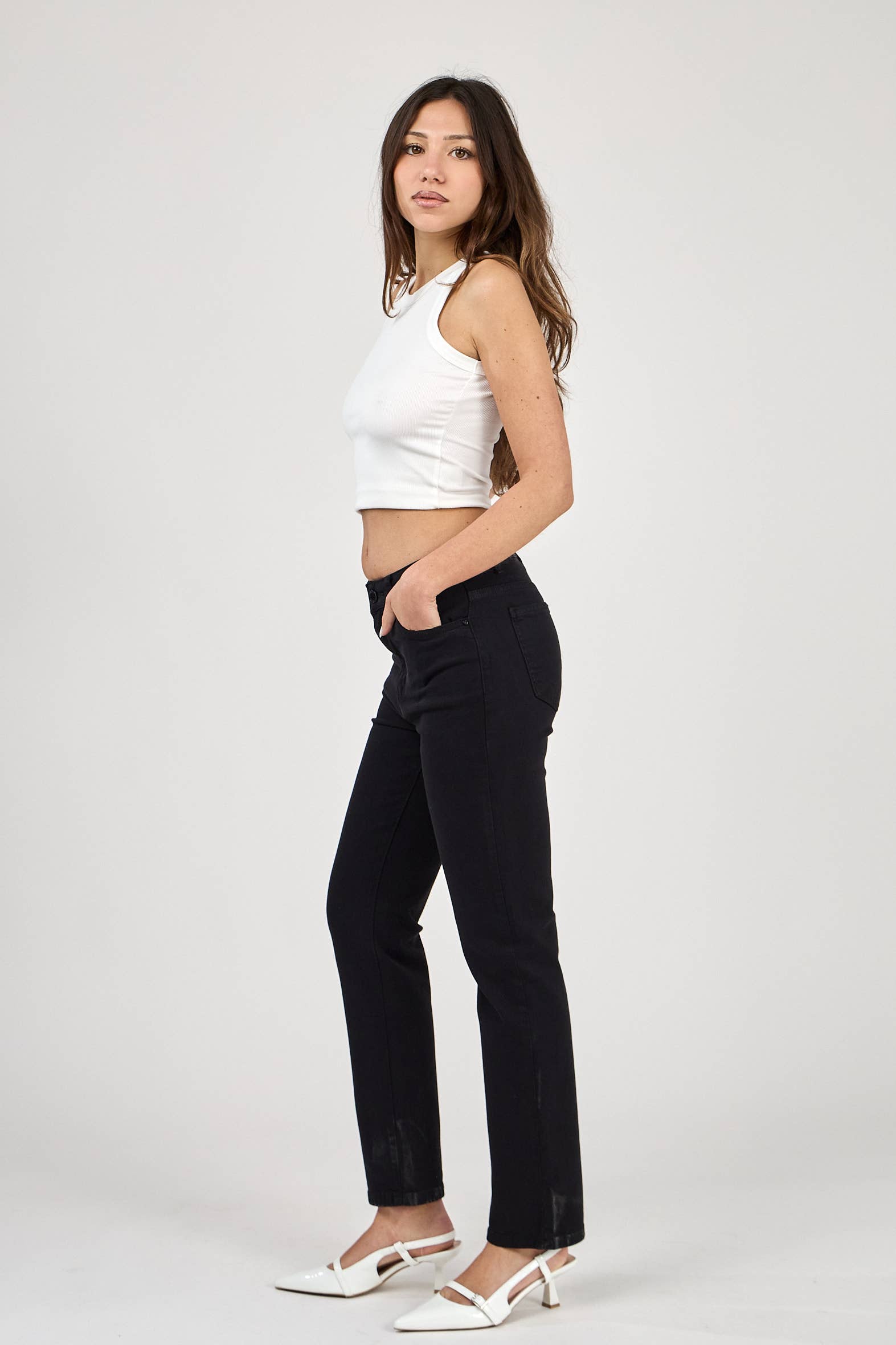 DAMENHOSE MIT GERADER BEINFORM IN FARBE - "Élodie": Crème / Standard - Gerades Bein / 1(T36) 1(T38) 1(T40) 1(T42) 1(T44)