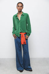 Lanidor Satinhemd Einfarbig Gras-Grün - Klassischer Kragen Regular Fit