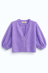 Angora Strickcardigan mit V-Ausschnitt: Flieder / Einheitsgröße