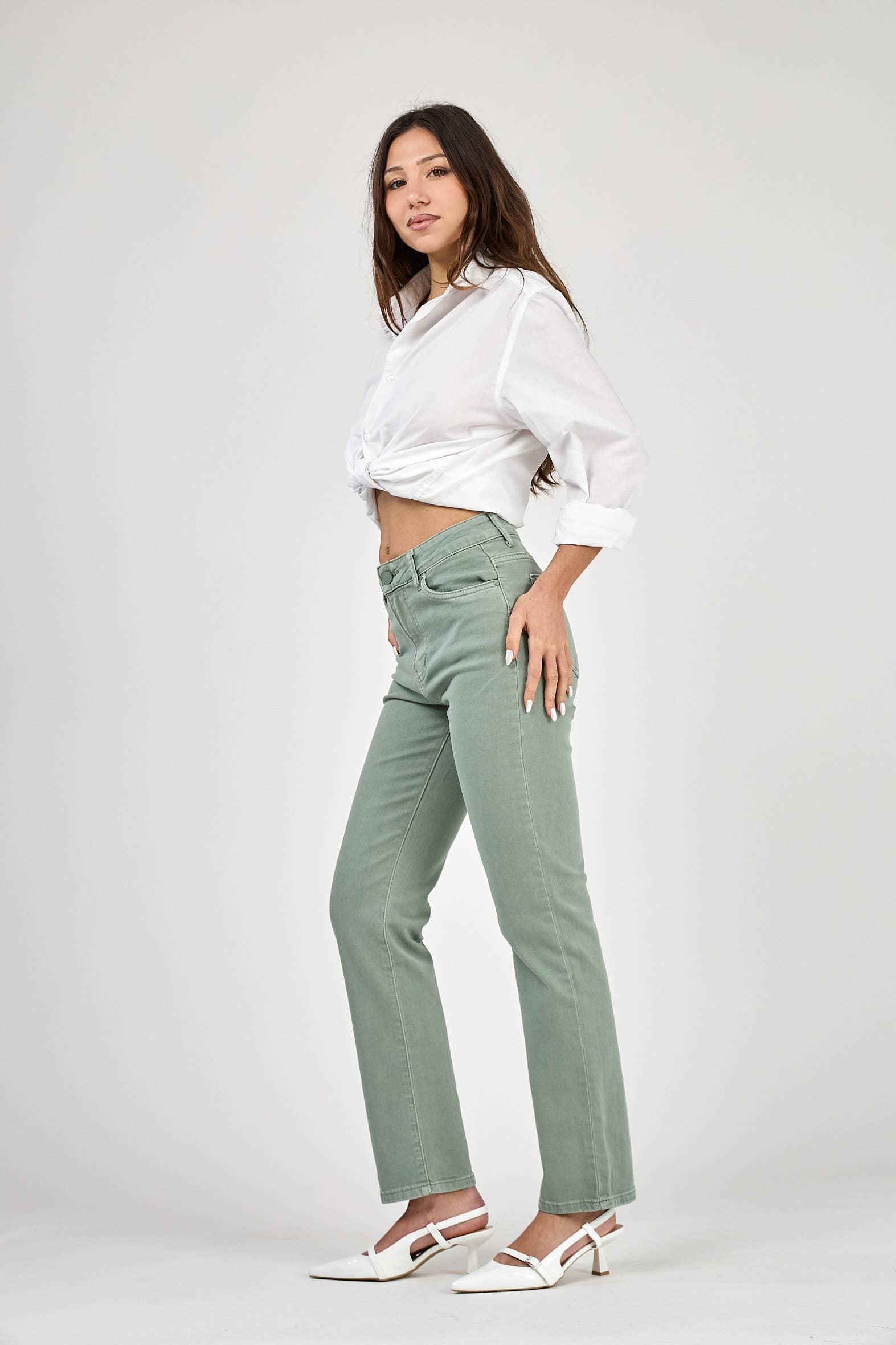 DAMENHOSE MIT GERADER BEINFORM IN FARBE - "Élodie": Crème / Standard - Gerades Bein / 1(T36) 1(T38) 1(T40) 1(T42) 1(T44)