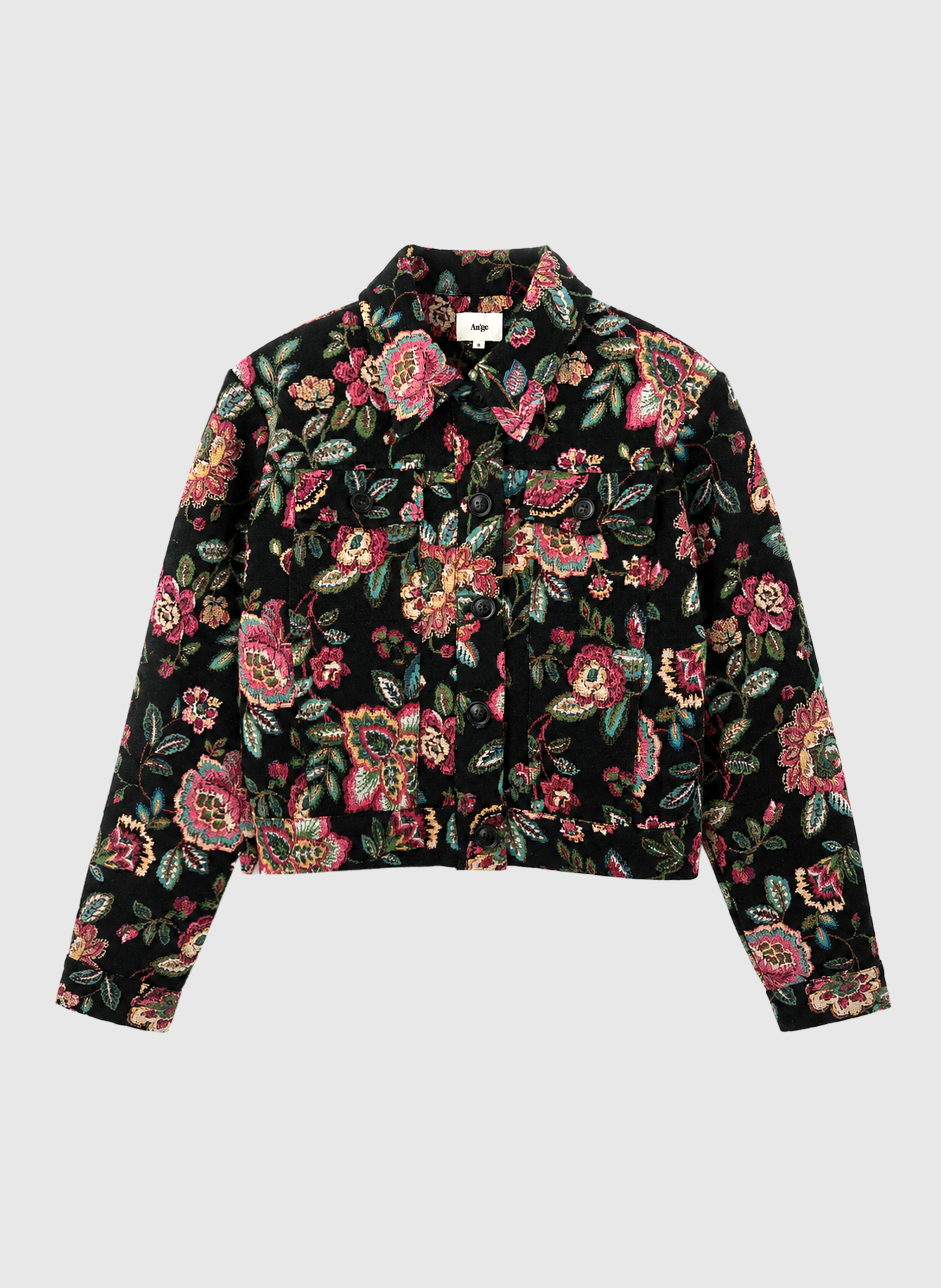 Ange Paris Jacquard-Jacke HALINO Blumenprint Schwarz