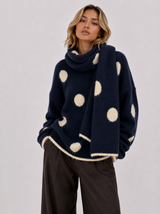 Strickpullover mit passendem Schal – Gepunktete Kollektion AP201: Blau / Standardmäßig / Eine Größe