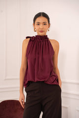 Choklate Paris Satin-Top Elisabeth dunkles Burgunderrot mit Schleife