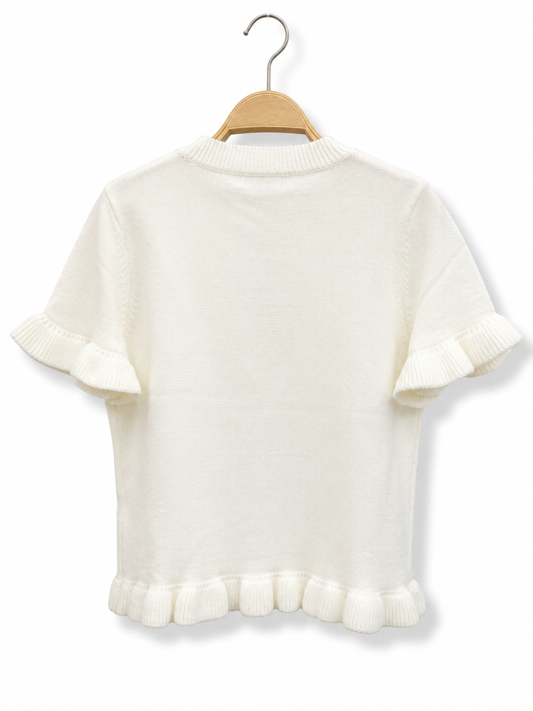 Afinity Einfarbiger Strickpullover mit Rüschen Creme Weiß
