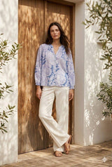 Choklate Paris Saint Tropez Bluse Seide Viskose Paisley Blau Weiß