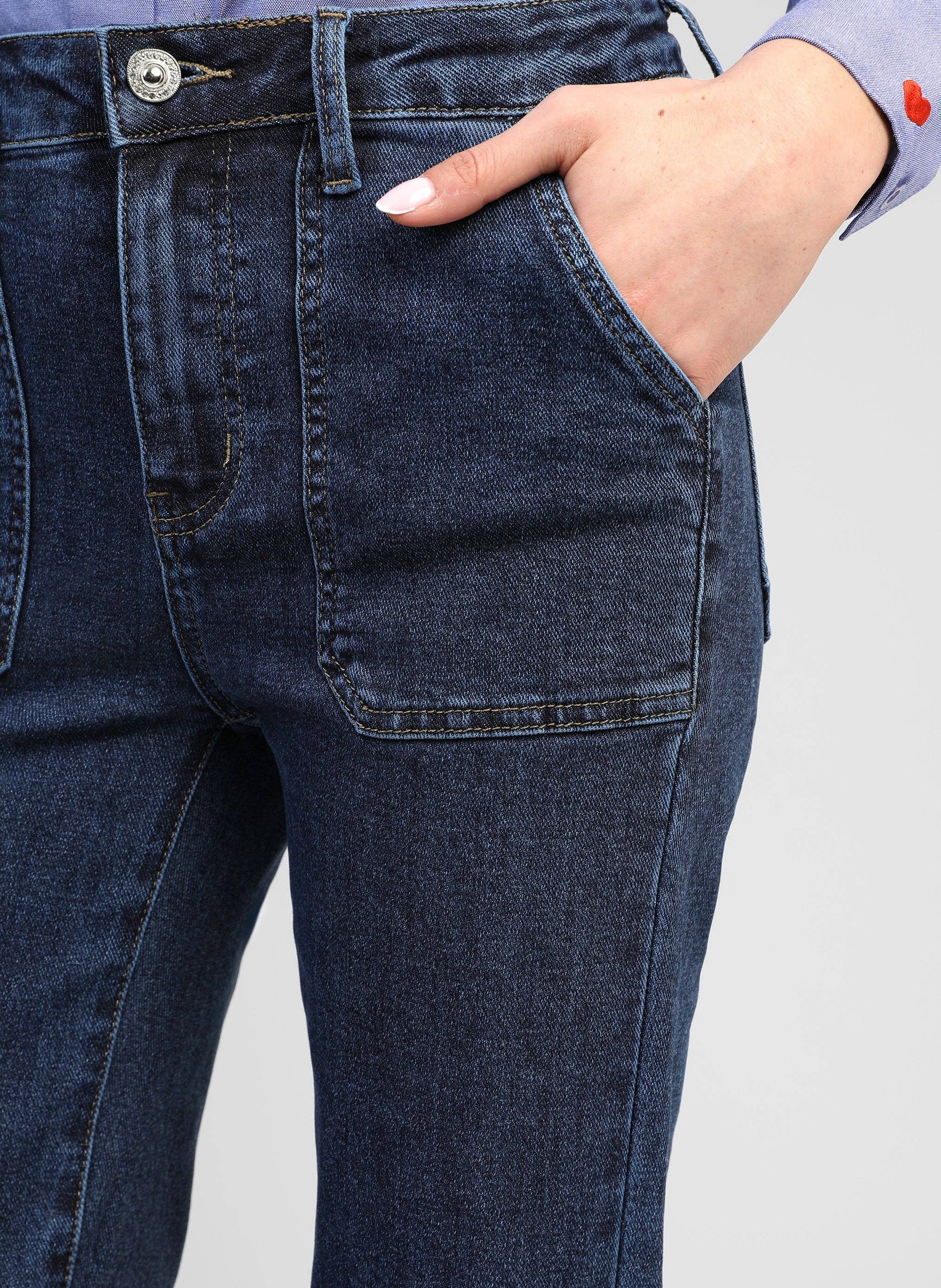 AN’GE Paris Parmy Stone Blau Straight-Flare Jeans