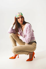 Q2 Leichte Strickjacke - Cardigan Animalprint - Flieder  Cropped & Trendy