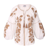 JEP Holland Bestickte Bluse Weiß Beige 100% Baumwolle Boho