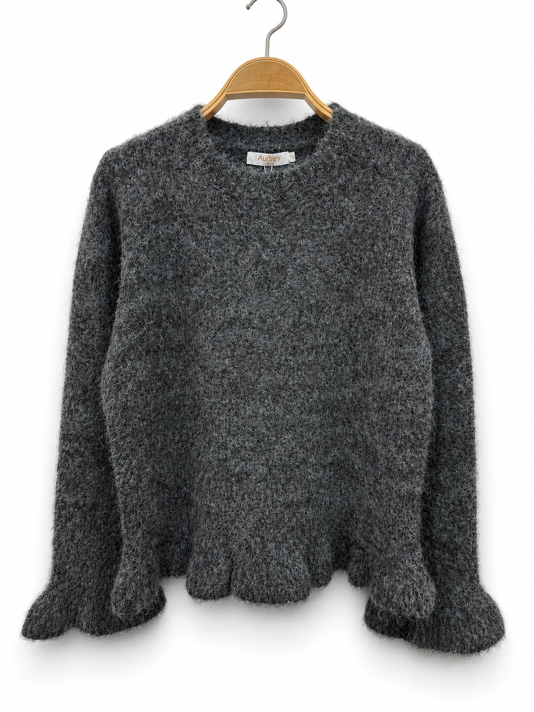 Audrey Paris Strickpullover mit Rüschen Grau
