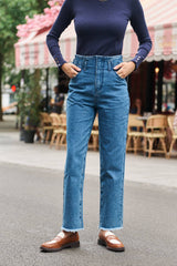 Nathael Paris Gerade Baumwolljeans mit Taillenriemen in Blau