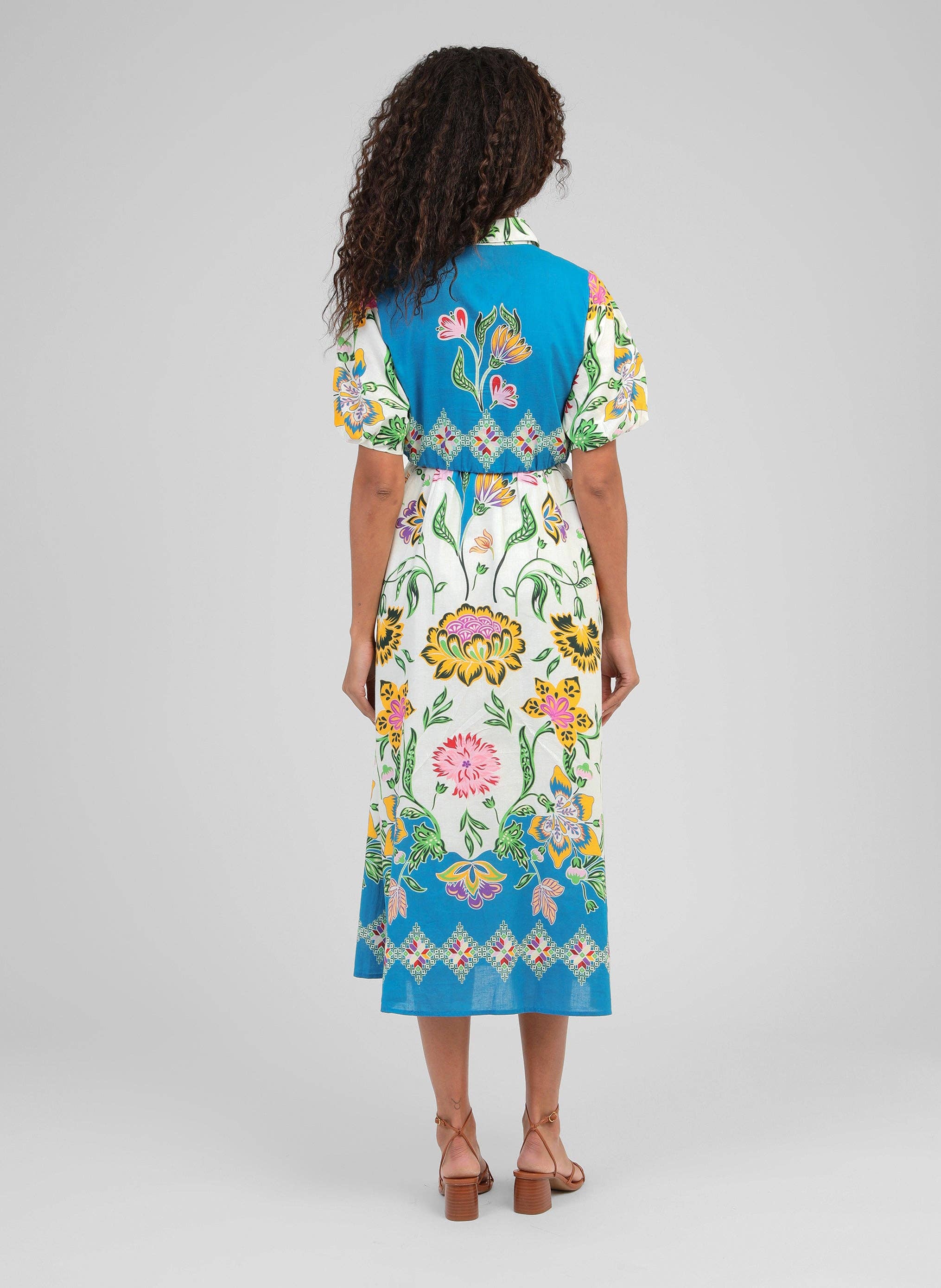 An'ge Paris Midikleid Odomina Florius Multico Blau 100% Baumwolle