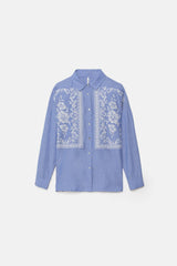 Lanidor Besticktes Hemd gerader Schnitt - Hellblau