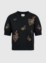 AN’GE Paris NAPAYA Kurzarmpullover Schwarz mit Strass und Perlen