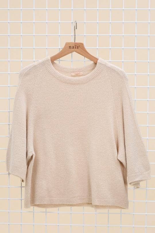 Nais Paris Alpaka-Raglanpullover Beige – 3/4-Ärmel & weicher Strick