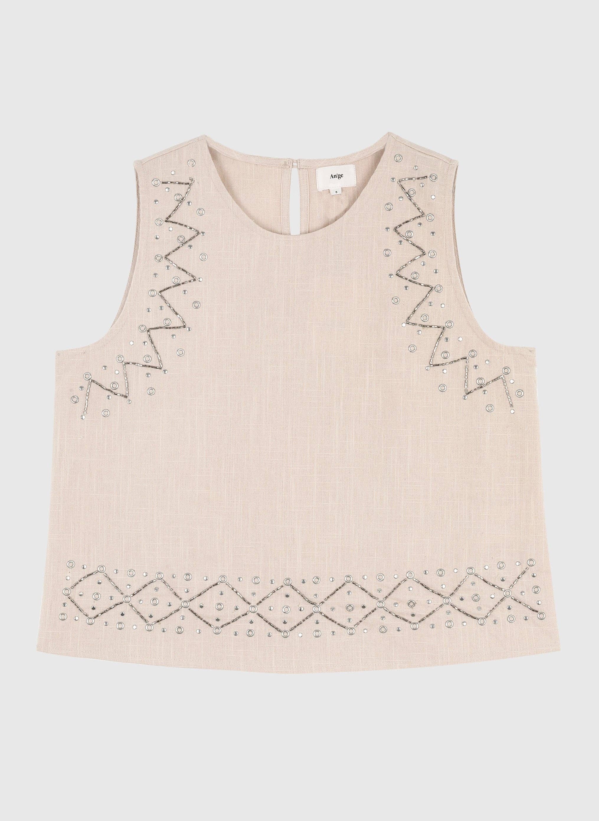 An'ge Paris Top SAMALO Beige Baumwolle Leinen