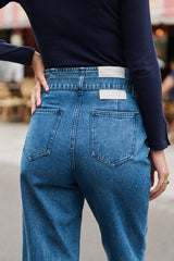 Nathael Paris Gerade Baumwolljeans mit Taillenriemen in Blau