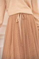 Choklate Paris Aria Maxi-Tüllrock mit goldenen Punkten in Camel-Gold