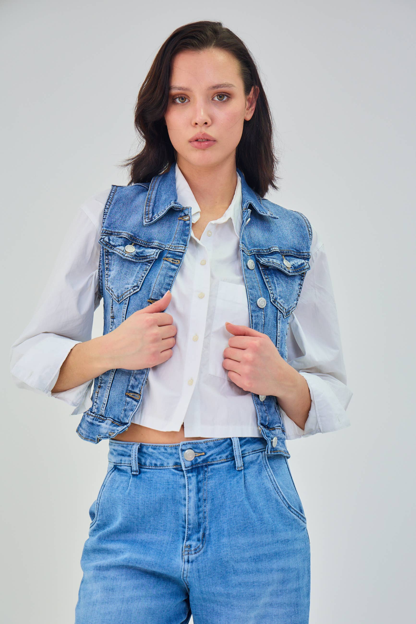 Ana & Lucy Jeansweste Damen "Lottie" Verwaschenes Jeansblau