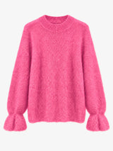 TAMBA Kid-Mohair-Pullover mit Volantärmeln in Bubblegum-Rosa