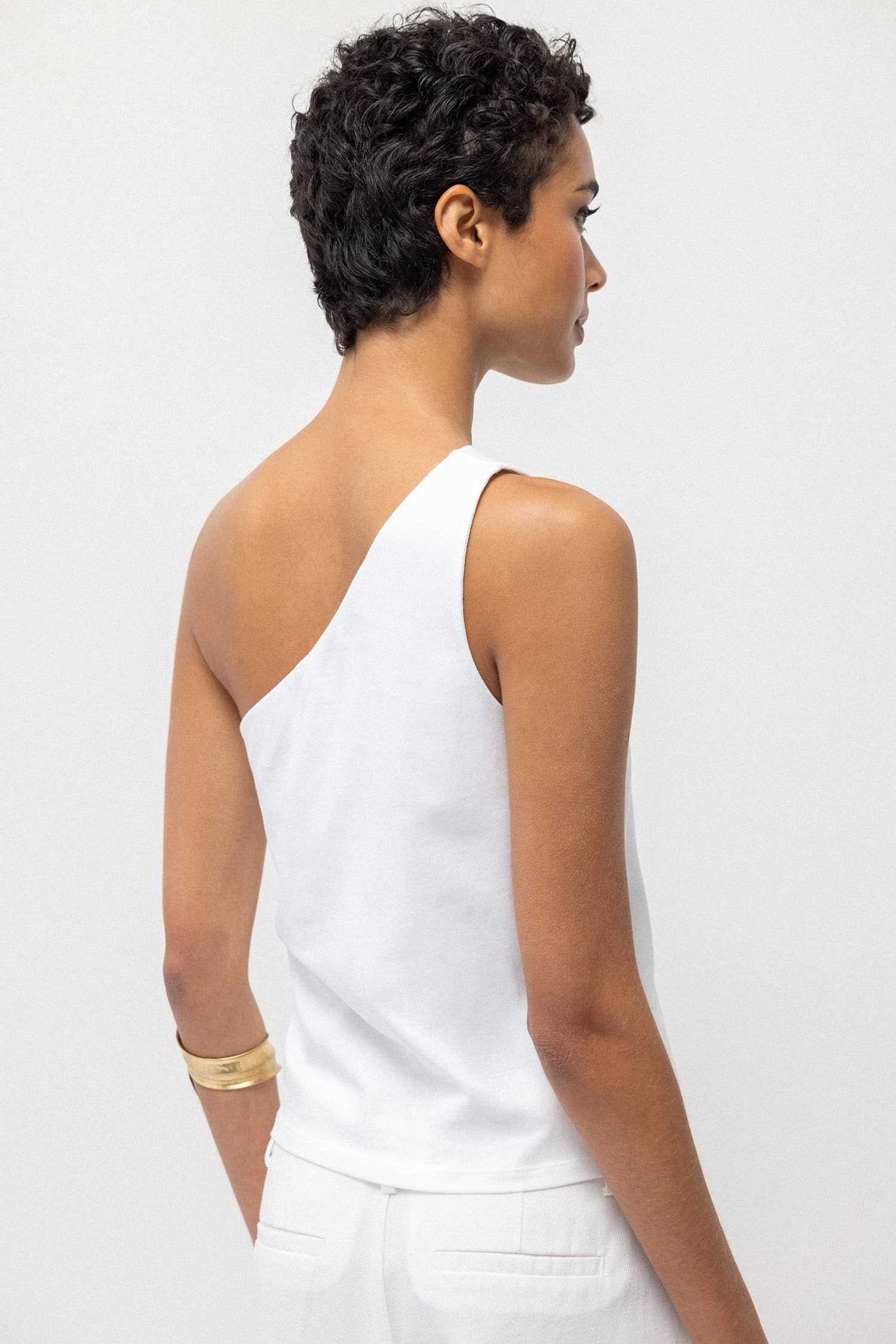 Lanidor One-Shoulder-Top Weiß Baumwolle
