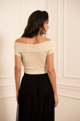 Choklate Paris Bardot-Top Lurex-Feinstrick Beige-Gold