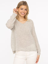 Zwillingsherz Rippstrick-Pullover - 100% Kaschmir - V-Ausschnitt - Hellgrau