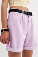 Q2 Denim-Mom-Shorts in Lila Violett | Hohe Taille & Mom-Fit | Coloured Denim
