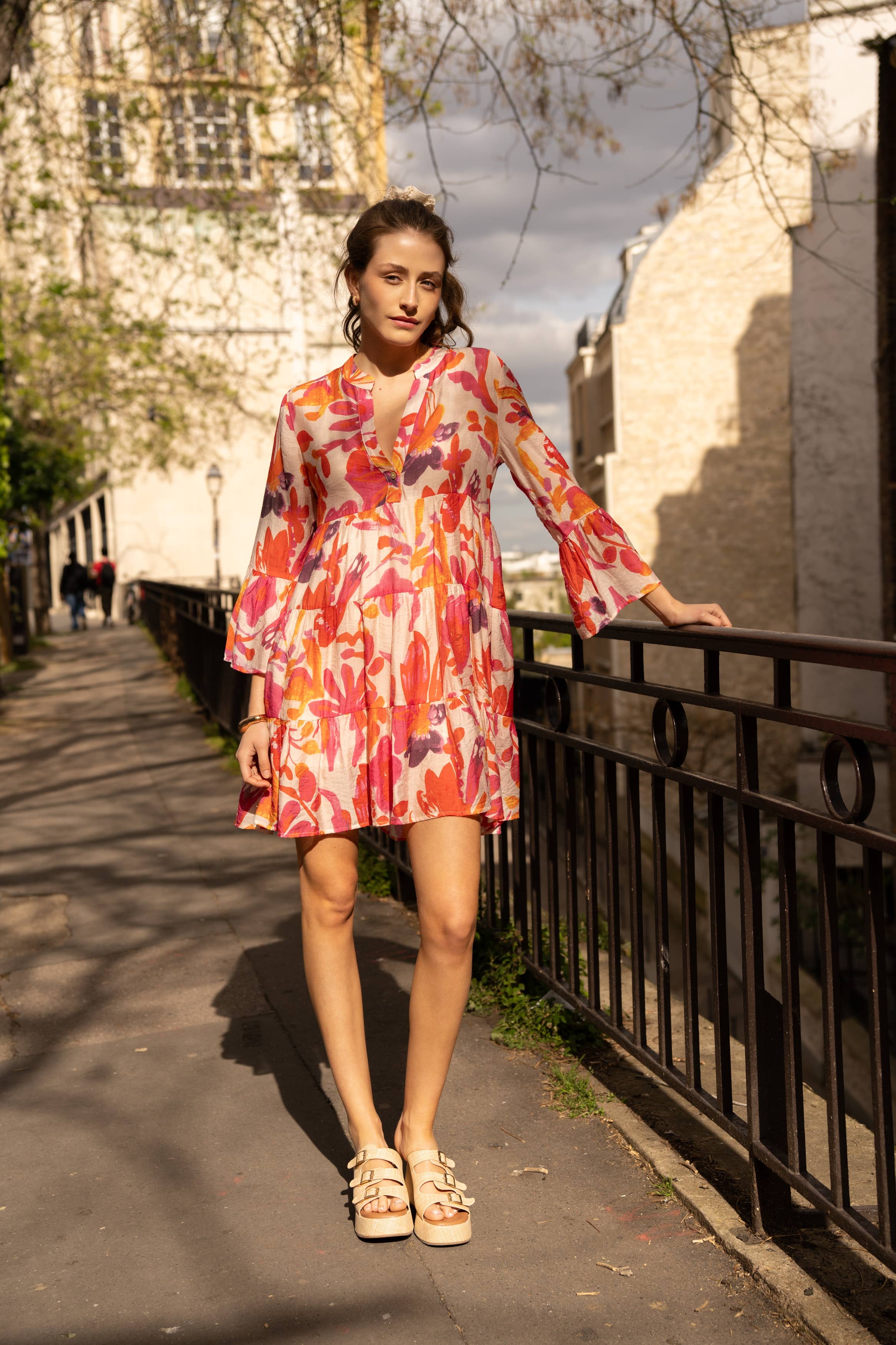 Choklate Paris Sommerkleid Saint-Tropez Orange-Pink aus Viskose-Seide