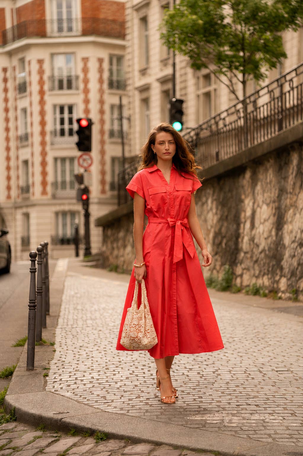 Choklate Paris Hemdblusenkleid aus Baumwollmix - Koralle