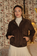 Bomberjacke aus Kunstwildleder V368: Camel / 2S/M 2M/L